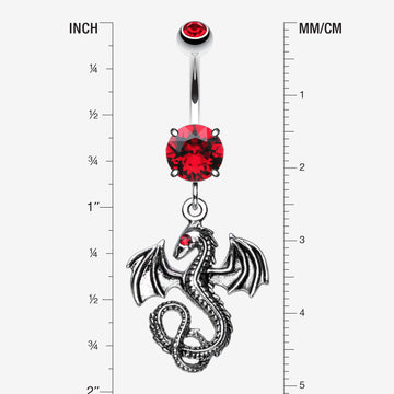 Detail View 1 of Jeweled Eye Dragon Belly Ring-Red